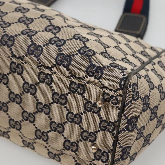 GUCCI GG Canvas Sherry Line Hand Bag Navy Silver - Picture 10 of 16